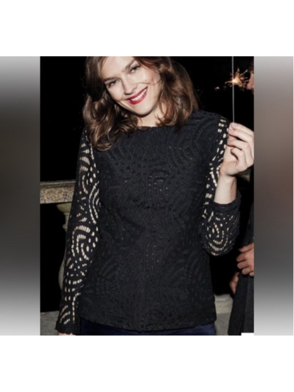 BODEN Zeta Black Long Sleeve Lace Pinte Top Size 2 - Picture 2 of 5